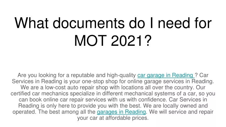 what documents do i need for mot 2021