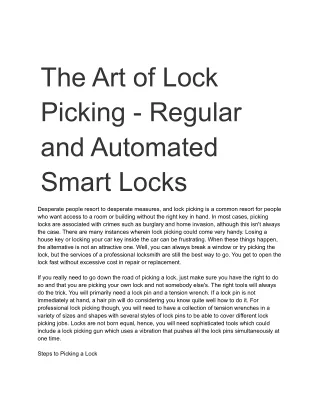 The Art of Lock Picking - Regular and Automated Smart Locks