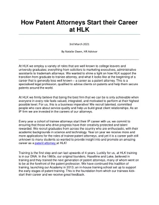 How Patent Attorneys Start their Career at HLK