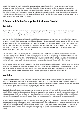 Inilah 5 Judi Online Terpopuler di Indonesia Tahun Ini