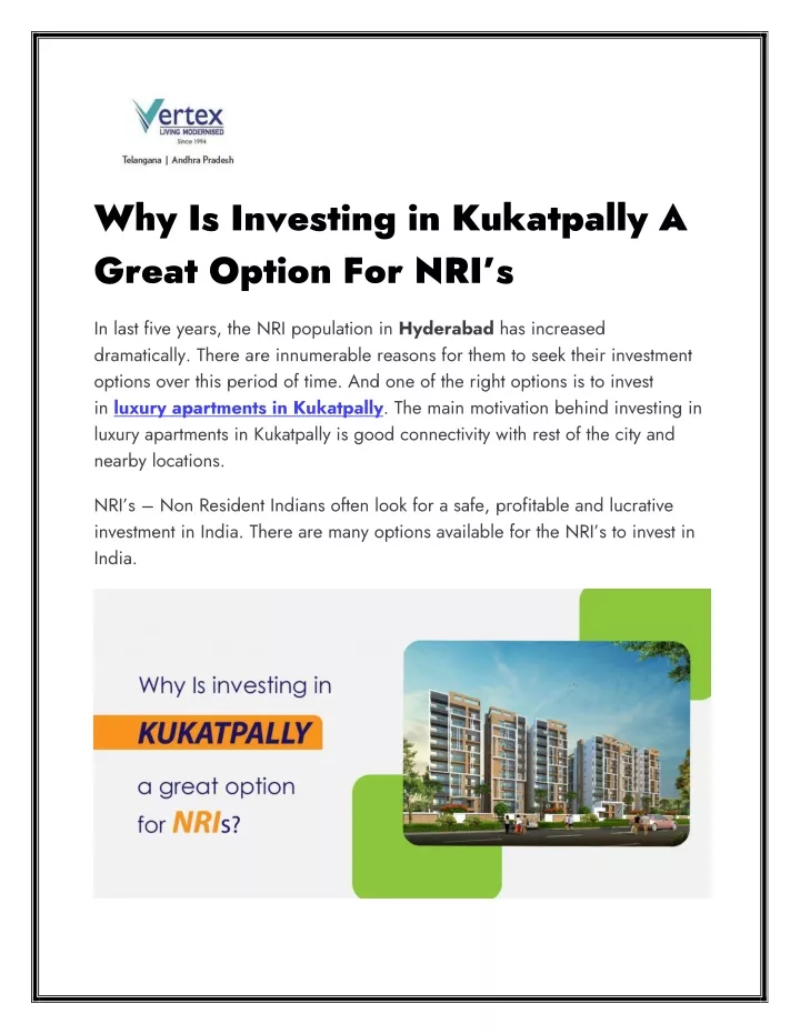 why is investing in kukatpally a great option