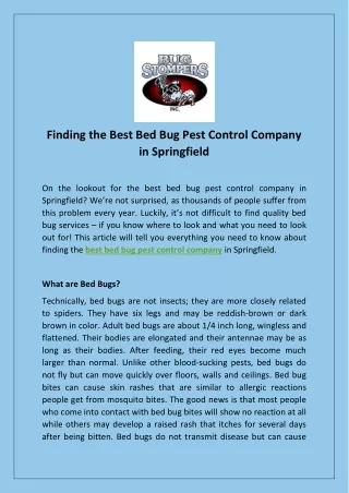Finding the Best Bed Bug Pest Control Company in Springfield