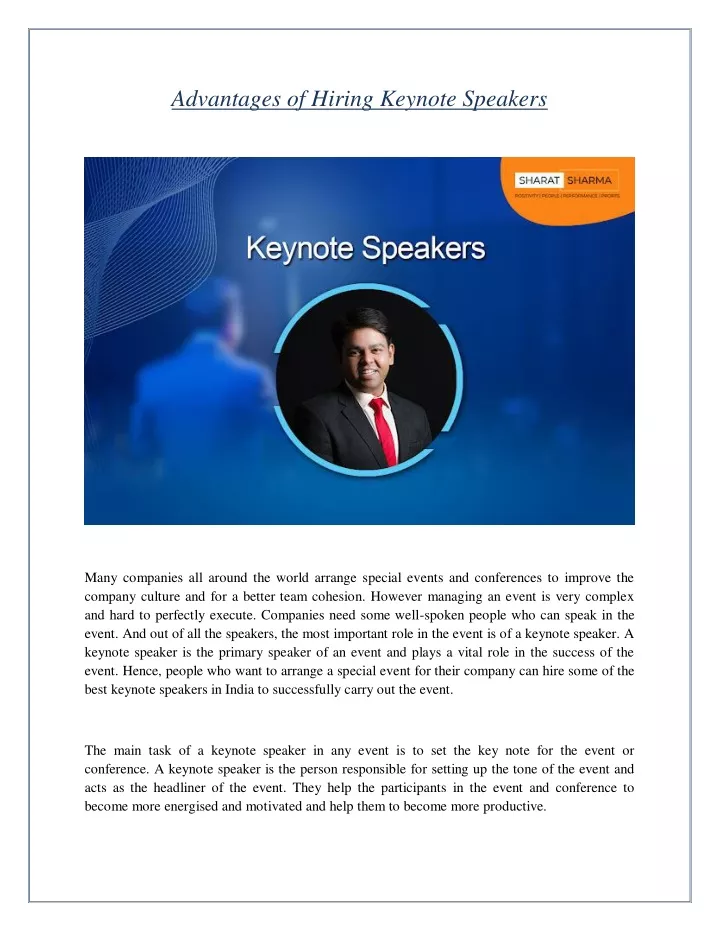 advantages of hiring keynote speakers