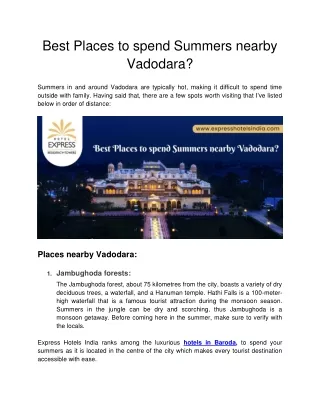 Best Places to spend Summers nearby Vadodara
