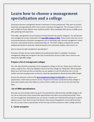 Learn how to choose a management specialization and a college