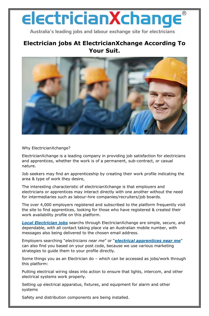 electrician jobs at electricianxchange according