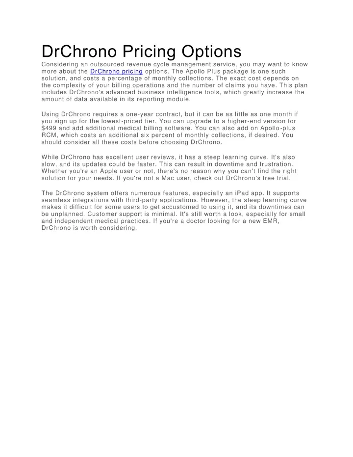 drchrono pricing options considering