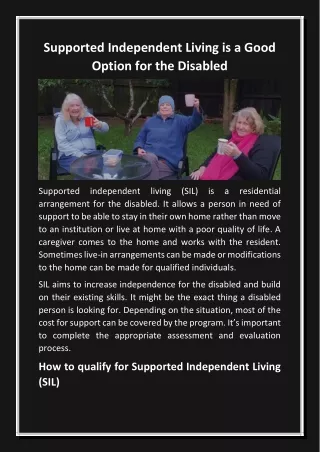 Supported Independent Living is a Good Option for the Disabled