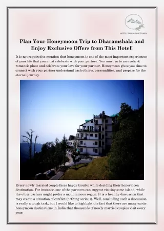 plan your honeymoon trip to dharamshala and enjoy