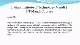 Indian Institute of Technology Mandi | IIT Mandi Courses