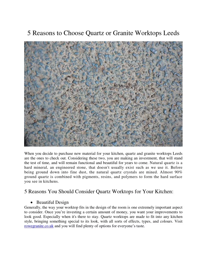 5 reasons to choose quartz or granite worktops