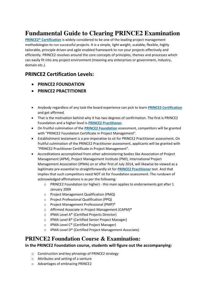 fundamental guide to clearing prince2 examination