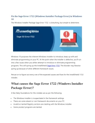 fix the sage error 1722 windows installer package