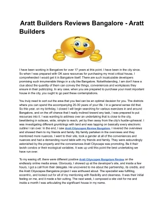 Aratt Builders Reviews Bangalore - Aratt Builders