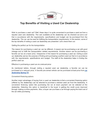 Top Benefits of Visiting a Used Car Dealership