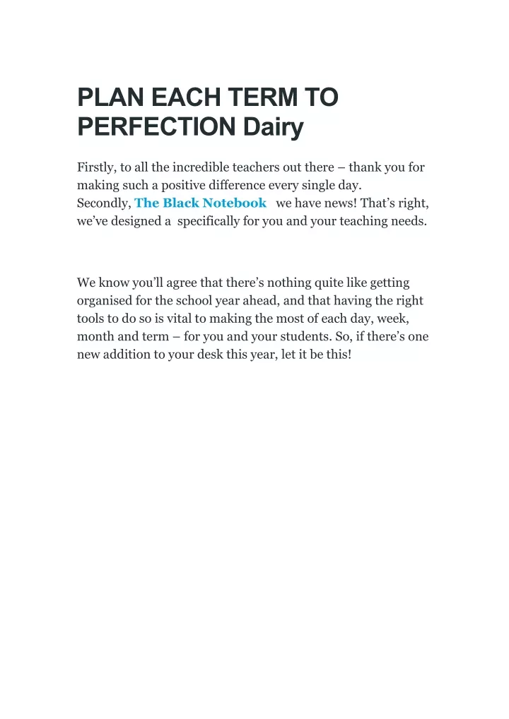 plan each term to perfection dairy