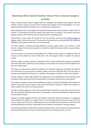 Sharmina Khan Quick Painless Stress-Free Cataract Surgery London