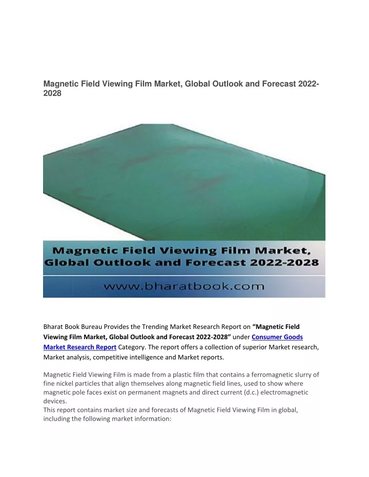 magnetic field viewing film market global outlook