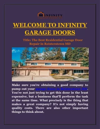 The Best Residential Garage Door Repair in Reisterstown MD