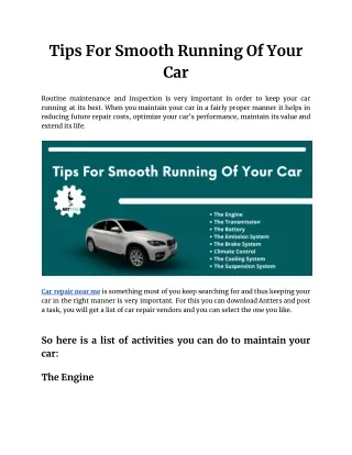 Tips For Smooth Running Of Your Car