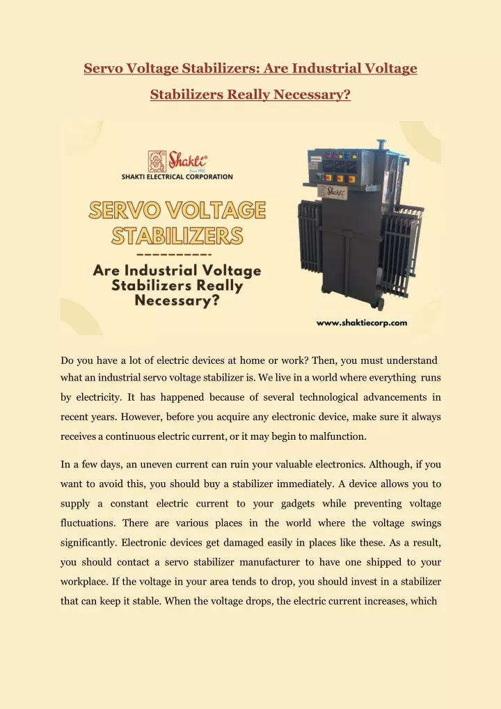 servo voltage stabilizers are industrial voltage