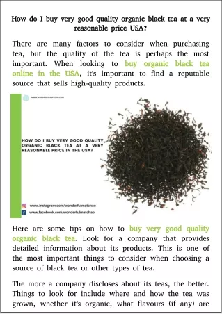 how to buy very good quality organic black tea