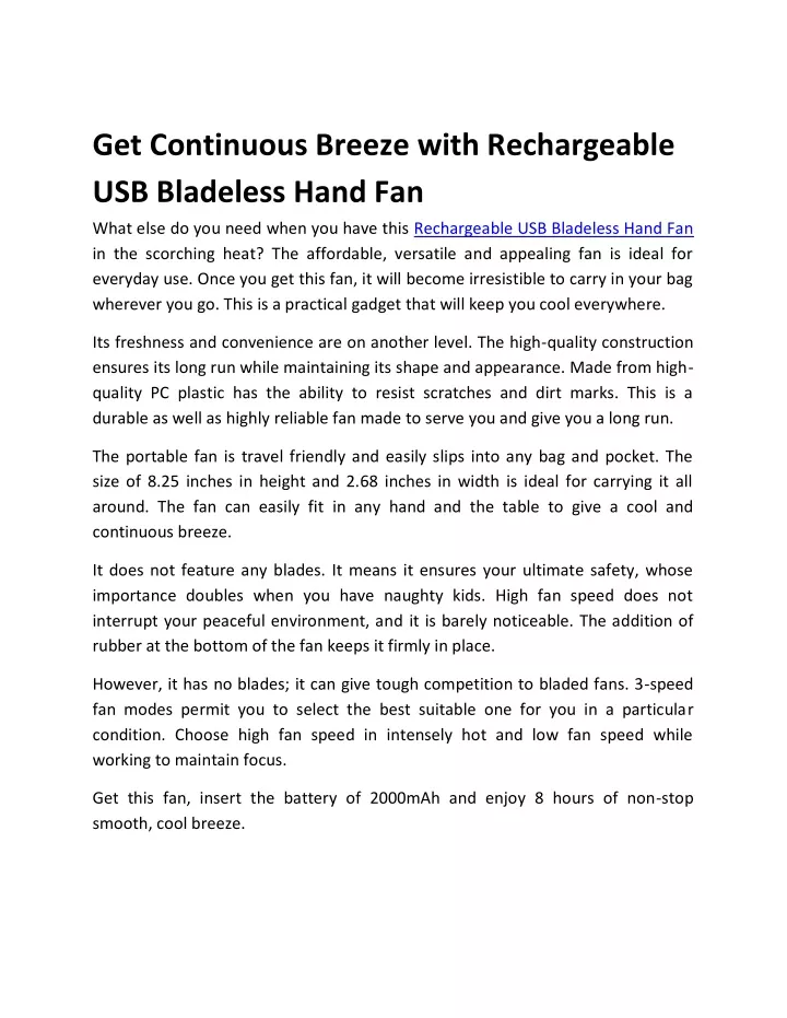 get continuous breeze with rechargeable