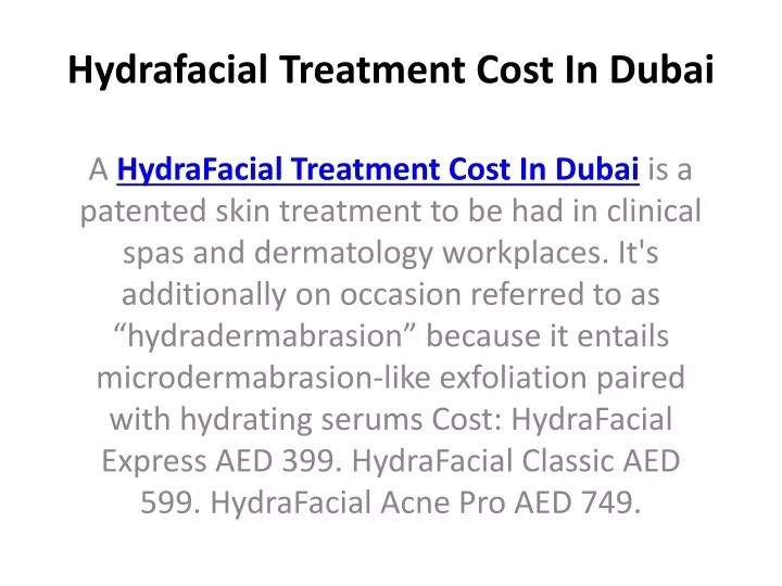 hydrafacial treatment cost in dubai