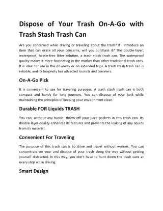 (mommiezshop.com) --- Dispose of Your Trash On-A-Go with Trash Stash Trash Can