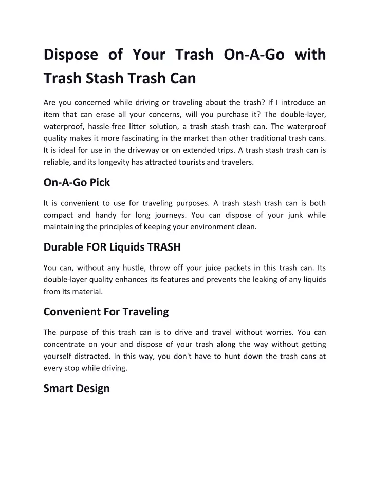 dispose of your trash on a go with trash stash