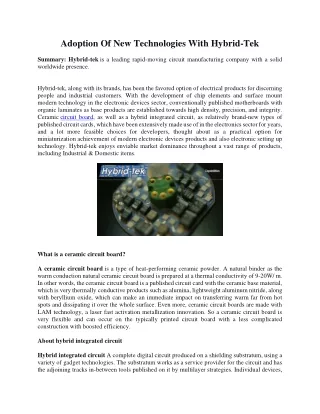 Adoption Of New Technologies With Hybrid-Tek
