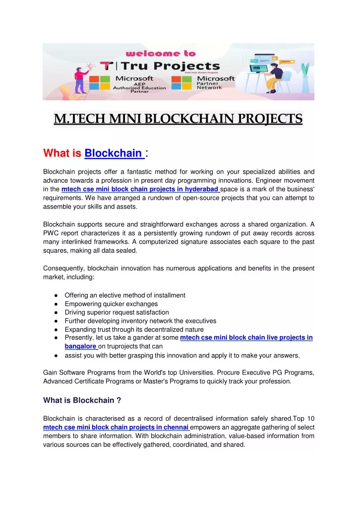 m tech mini blockchain projects