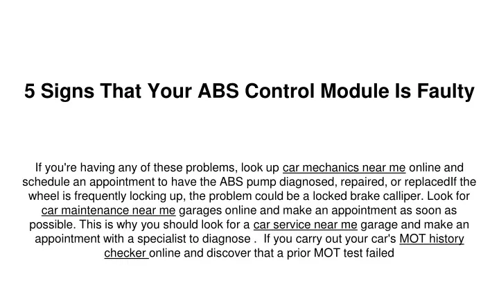5 signs that your abs control module is faulty
