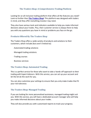 The Traders Shop A Comprehensive Trading Platform