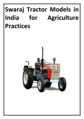 Swaraj Tractor Models in India for Agriculture Practices