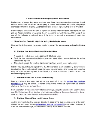 4 signs that the torsion spring needs replacement