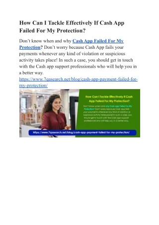 How Can I Tackle Effectively If Cash App Failed For My Protection?