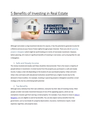5 Benefits of Investing in Real Estate