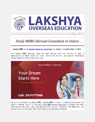 Study MBBS Abroad Consultant in Indore