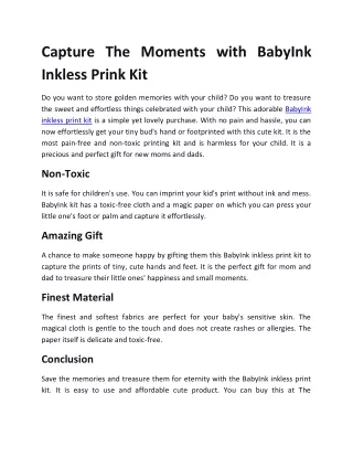 capture the moments with babyink inkless prink kit