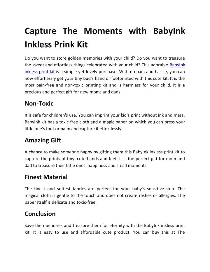 capture the moments with babyink inkless prink kit