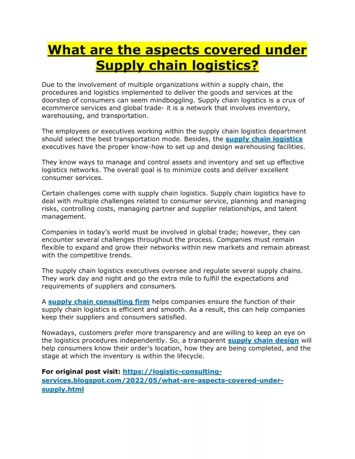 what are the aspects covered under supply chain