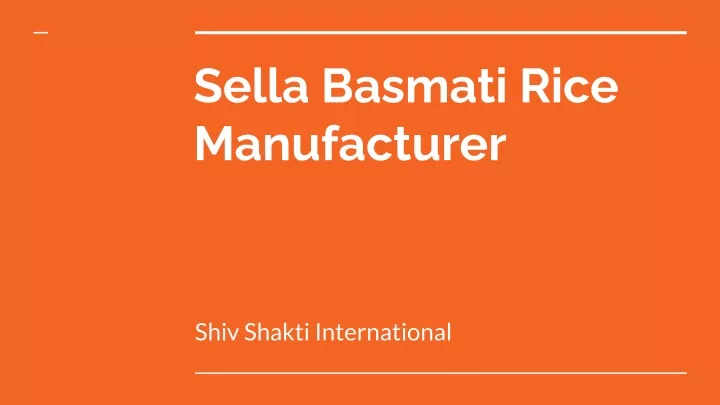 sella basmati rice manufacturer