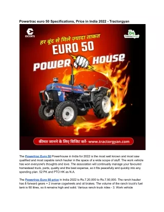 Powertrac euro 50 Features, Price, Specifications in India 2022 - Tractorgyan