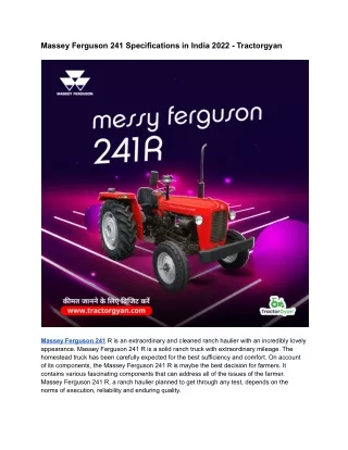 Massey Ferguson 241 Key specifications, Mileage, Price in India 2022 - Tractorgyan (1)