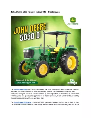 John deere 5050 Price, Mileage, Key specifications in India 2022 - Tractorgyan