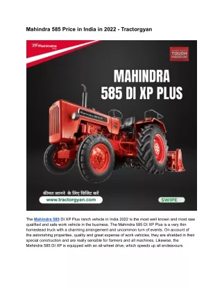 Mahindra 585 Specifications & Mileage in India 2022 - Tractorgyan