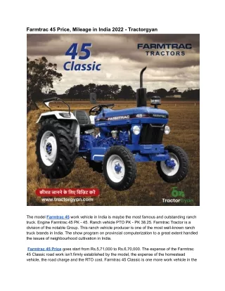 Farmtrac 45 Tractor Price, Key Specification & Mileage in India 2022 - Tractorgyan