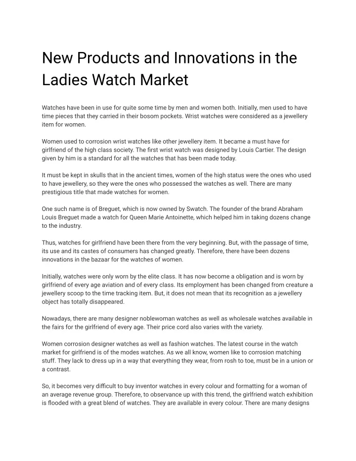 new products and innovations in the ladies watch