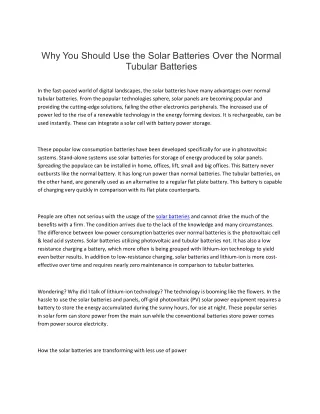 Why You Should Use the Solar Batteries Over the Normal Tubular Batteries